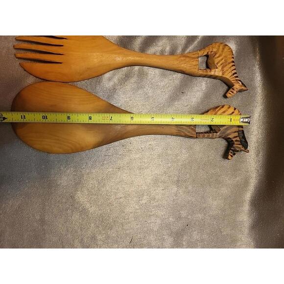 Wooden African Zebra  Spoon And Fork Salad Set - Picture 9 of 10